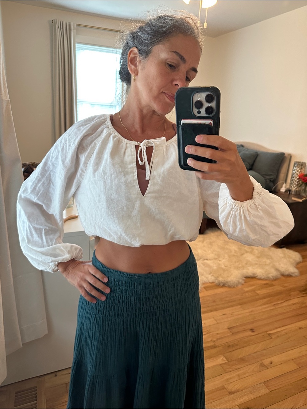 Abercrombie & Fitch White Peasant Tie-Front linen top